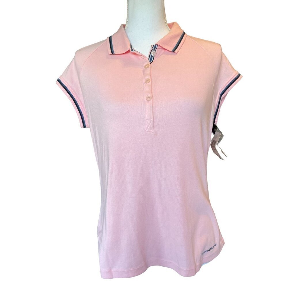 DKNY Jeans Women's Polo Shirt Pink Sz XL Cotton Short Sleeve Button Placket NEW